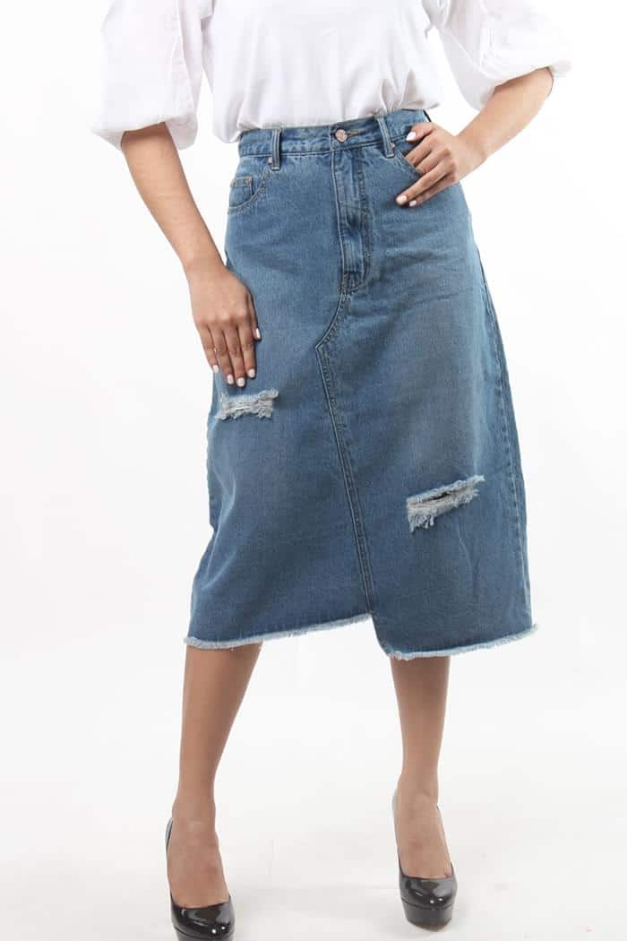 High Rise Uneven Cut Out Denim Skirt - Next Jeans Philippines